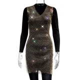 Sexy Mesh Sparkle Diamond Fishnet Mini Dress GZYY-1002