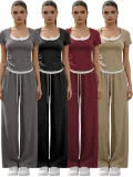 Short Sleeve Sport Top Wide Leg Pants 2 Piece Set SSNF-211525