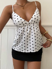 Polka Dots Print V Neck Top GXIY-K26L2431