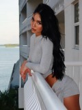 Solid Color Long Sleeve Two Piece Shorts Set YWXS-K26L2350