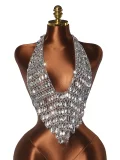 Gemstone-Studded Halterneck Backless Top GZYY-B25839