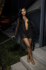 Solid Color Deep V Neck Print MIni Dress GXIY-K26L2484