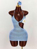 Deep V Neck Halterneck Hollow Out Mini Dress GXIY-K26L2480