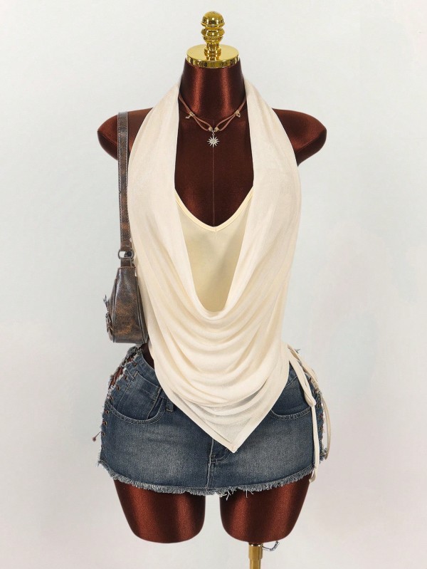 Halterneck Backless Drawstring Top GXIY-K26L2454