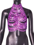 Hollow Out Gemstone Halterneck Tank Top GZYY-B22174