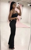 Polka Dot Print Wrap Chest Top Pant Suit(With Headscarf) TK-6355