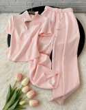 Solid Color Lapel Two Piece Pants Set SSNF-211523