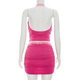 Sleeveless Ruched Backless Two Piece Skirt Set GSZM-C26ST161