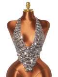 Gemstone-Studded Halterneck Backless Top GZYY-B25839
