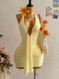 Solid Color Halterneck Ruched Mini Dress GXIY-K26L2515