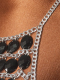 Rhomboid Gemstone Metal Halterneck Vest GZYY-B25761