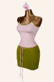 Contrast Color Sling Tie Up Skirt Suit GXIY-K26L2518