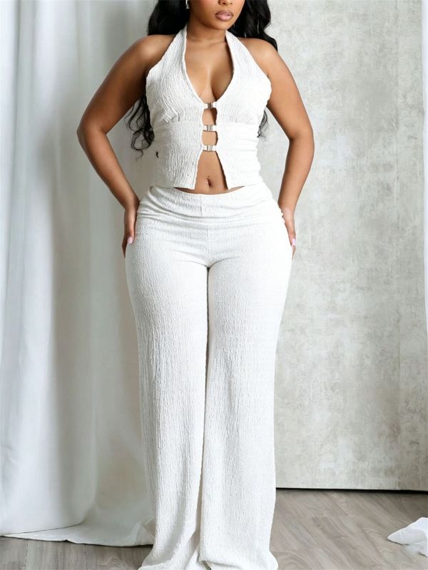Backless V Neck Halterneck 2 Piece Pants Set YWXS-L45650
