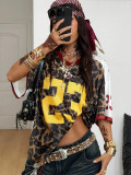 Leopard Print V Neck T Shirt YWXS-K26L2115