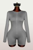 Solid Color Zipper Long Sleeve Romper YWXS-K26L2311