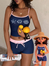 Print Contrast Color Sling Top Two Piece Shorts Set YWXS-K26L2168