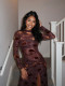 Mesh Print See Through Spli Maxi Dress YWXS-K25L1759