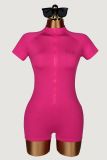 Solid Color Short Sleeve Zipper Romper YWXS-K26L2530