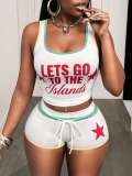 Letter Print Sleeveless Two Piece Shorts Set GKYS-2965