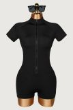 Solid Color Short Sleeve Zipper Romper YWXS-K26L2530