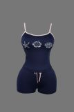 Print Contrast Color Sling Top Two Piece Shorts Set YWXS-K26L2168