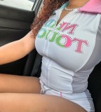 Letter Print Short Sleeve Two Piece Shorts Set GNJF-WW00322