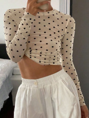 Polka Dot Print Long Sleeve Top YWXS-K25L1781