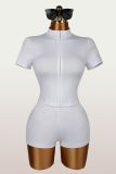 Solid Color Sport Zipper Two Piece Shorts Set YWXS-K26L2235
