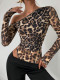 Print Slash Shoulder Long Sleeve Bodysuit YWXS-K25L1630