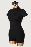 Solid Color Short Sleeve Zipper Romper YWXS-K26L2530