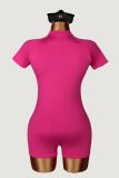 Solid Color Short Sleeve Zipper Romper YWXS-K26L2530