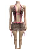 Leopard Print Sleeveless Two Piece Skirts Set GFCF-1480