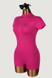 Solid Color Short Sleeve Zipper Romper YWXS-K26L2530