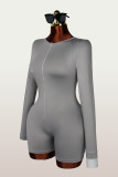 Solid Color Zipper Long Sleeve Romper YWXS-K26L2311
