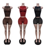 Solid Color Tank Top Two Piece Shorts Set MEM-88706