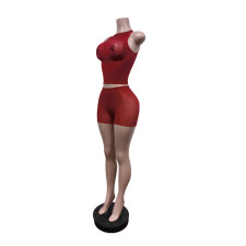 Solid Color Tank Top Two Piece Shorts Set MEM-88706