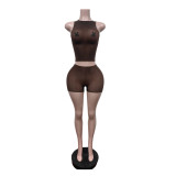 Solid Color Tank Top Two Piece Shorts Set MEM-88706