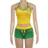 Letter Print Casual Sport Two Piece Shorts Set XEF-K6S11109A