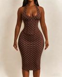 Halterneck Polka Dot Print Midi Dress YMEF-59112