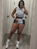 Stripe Print Zipper Two Piece Shorts Set CH-26026