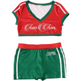 Letter Print Short Sleeve 2 Piece Shorts Set XEF-K6S11031A