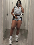 Stripe Print Zipper Two Piece Shorts Set CH-26026