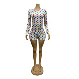 Polka Dot Print Long Sleeve Short Suit MEM-88704