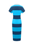 Plus Size Stripe V Neck Split Midi Dress ZDF-33528