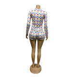 Polka Dot Print Long Sleeve Short Suit MEM-88704