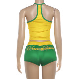 Letter Print Casual Sport Two Piece Shorts Set XEF-K6S11109A
