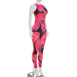 Print Sleeveless Zipper Jumpsuit MXBF-J26JP232