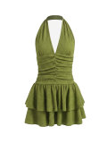 Solid Color V Neck Ruffles Mini Dress HNIF-ZM030