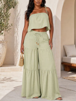 Solid Color Slint Top Wide Leg Pants 2 Piece Set HNIF-YY042