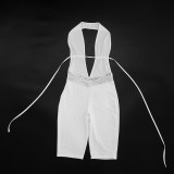 Lace Patchwork Deep V Neck Seventh Jumpsuit MXBF-J26JP216